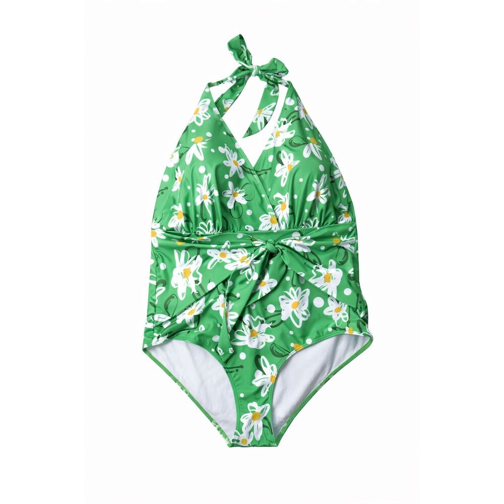 ModCloth Retro Daisy Halter One-Piece Swimsuit 4X Built-In Cups